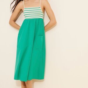 Anthropologie Striped Green and Cream Mixed Media Midi Dress